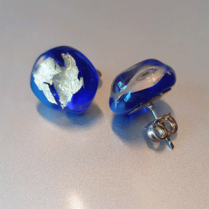 Immagine di orecchini a pin, blu e oro, tondi