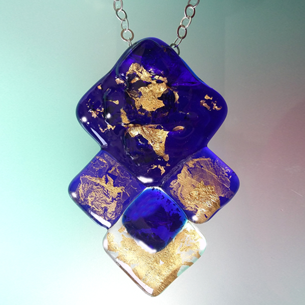 Pendant in Deep Blue Murano glass, crystal and Gold 24kt